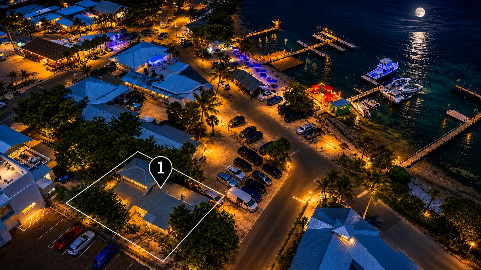 Night drone photography — waterfront